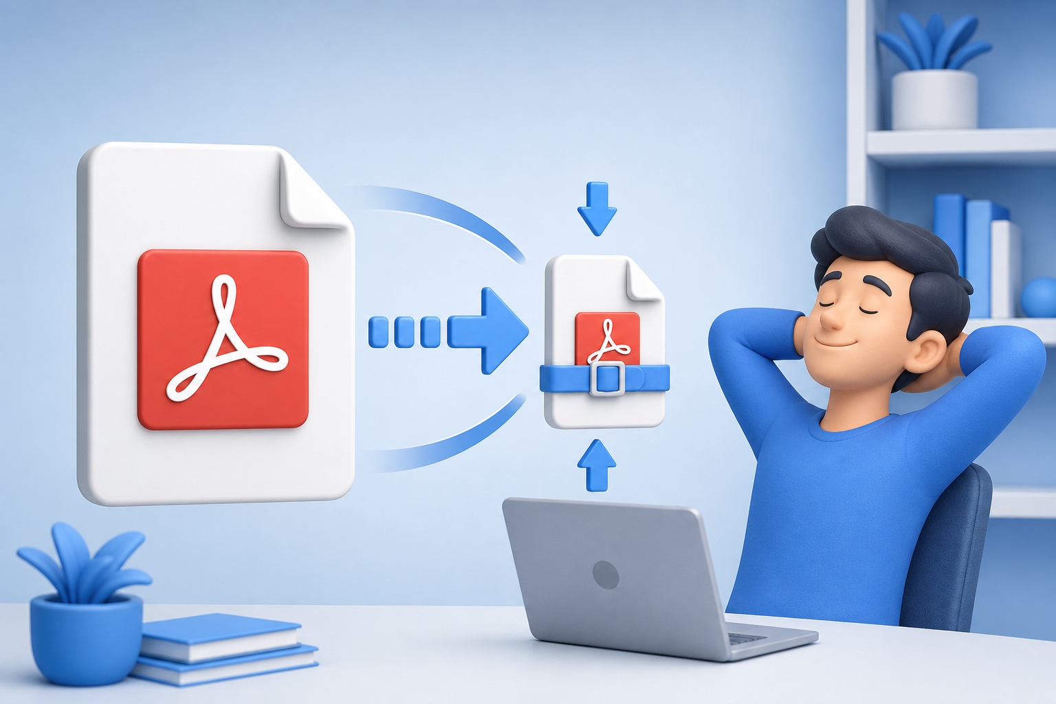 Compressing PDF file size — 3D illustration