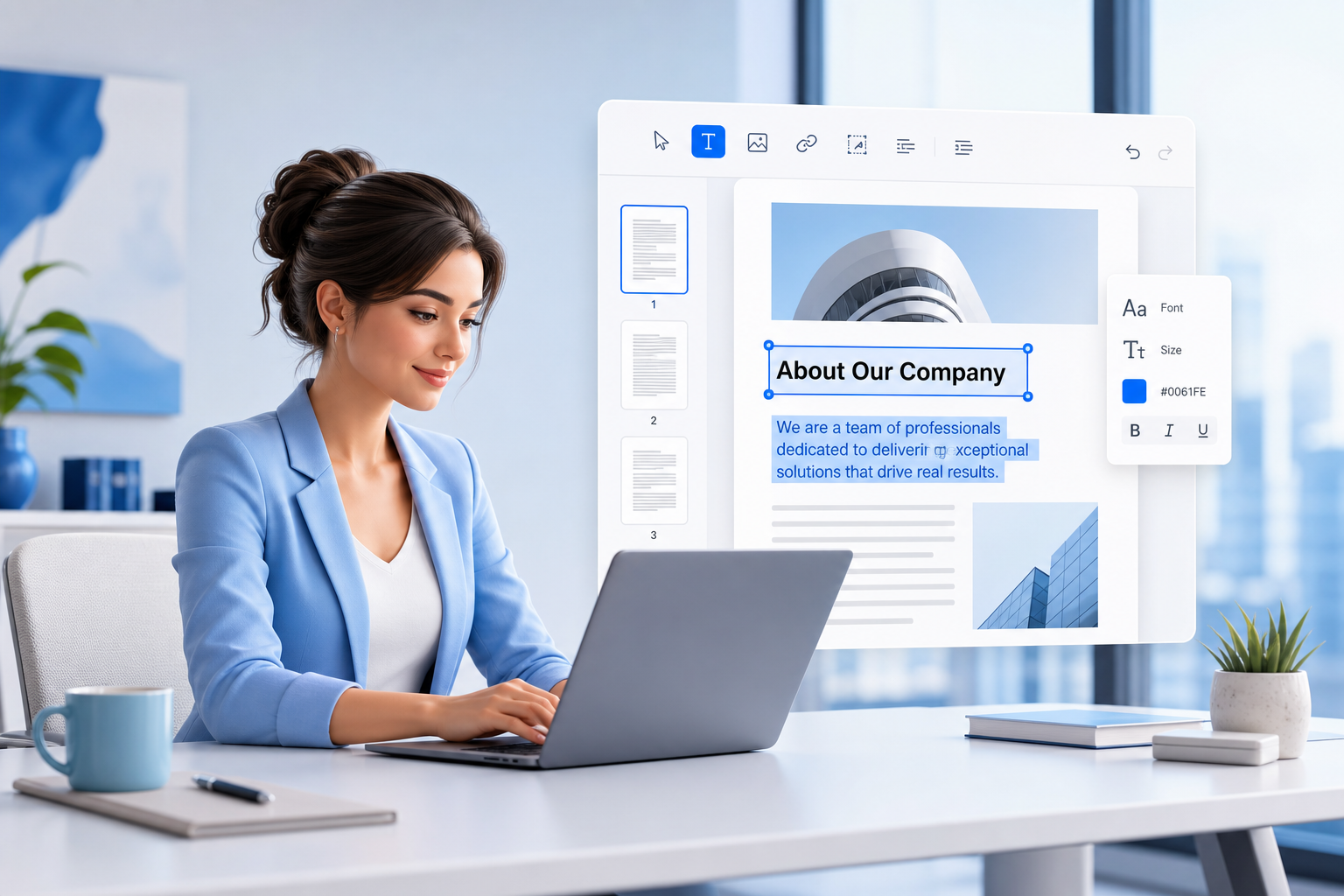Editing PDF text on laptop and phone — 3D illustration