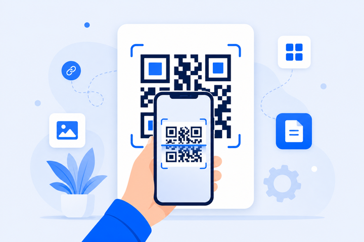 Smartphone scanning a QR code generated online